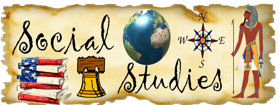 A parchment labeled "Social Studies" features symbols of education and the Louisiana Social Studies Standards.