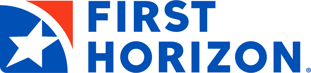 First Horizon logo with a white star on a blue and red background, next to the words "First Horizon" in blue capital letters.